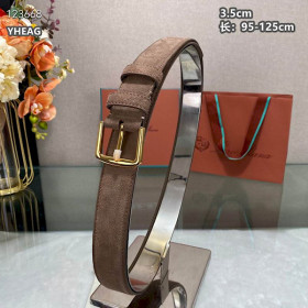 Loro Piana Alsavel Belt Split Calf Suede Leather Strap 35mm with Gold Buckle in Brown