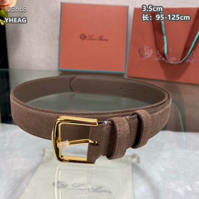 Loro Piana Alsavel Belt Split Calf Suede Leather Strap 35mm with Gold Buckle in Brown