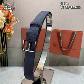 Loro Piana Alsavel Belt Split Calf Suede Leather Strap 35mm with Silver Buckle in Classic Blue