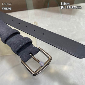 Loro Piana Alsavel Belt Split Calf Suede Leather Strap 35mm with Silver Buckle in Classic Blue