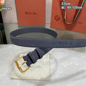Loro Piana Alsavel Belt Split Calf Suede Leather Strap 35mm with Gold Buckle in Classic Blue