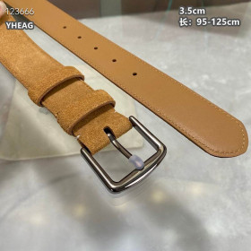 Loro Piana Alsavel Belt Split Calf Suede Leather Strap 35mm with Silver Buckle in Classic Camel
