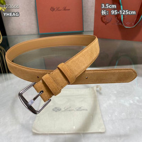 Loro Piana Alsavel Belt Split Calf Suede Leather Strap 35mm with Silver Buckle in Classic Camel
