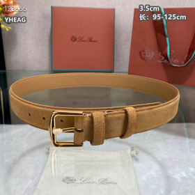 Loro Piana Alsavel Belt Split Calf Suede Leather Strap 35mm with Gold Buckle in Classic Camel
