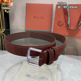 Loro Piana Alsavel Belt Split Calf Suede Leather Strap 35mm with Silver Buckle in Very Dark Maroon