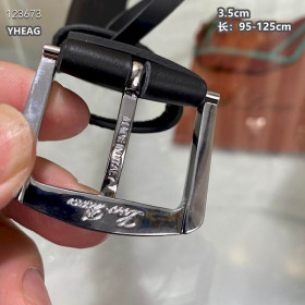 Loro Piana Alsavel Belt Calfskin Leather Strap 35mm with Silver Buckle in Black