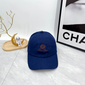 Loro Piana Baseball Cap with Elasticated back Cashmere Storm System in navy blue and brown