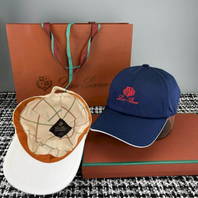 Loro Piana Baseball Cap with Elasticated back Microfibre Storm System in navy blue and red