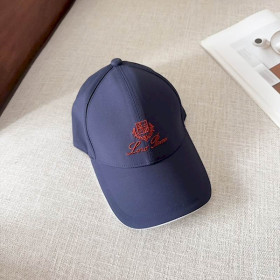Loro Piana Baseball Cap with Elasticated back Microfibre Storm System in navy blue and red brown