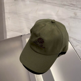 Loro Piana Baseball Cap with Elasticated back Cashmere Storm System in army green and dark brown