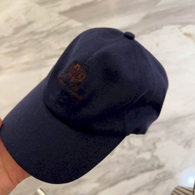 Loro Piana Baseball Cap with Elasticated back Cashmere Storm System in navy blue and dark brown