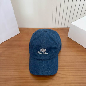 Loro Piana Denim Baseball Cap with Adjustable strap in dark blue and white
