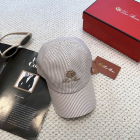 Loro Piana Embroidered Striped Linen Baseball Cap with Elasticated back in beige