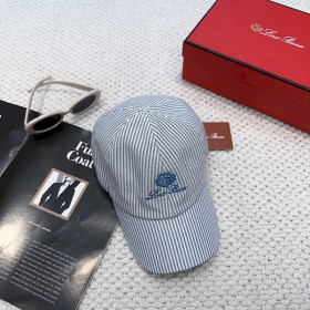 Loro Piana Embroidered Striped Linen Baseball Cap with Elasticated back in blue