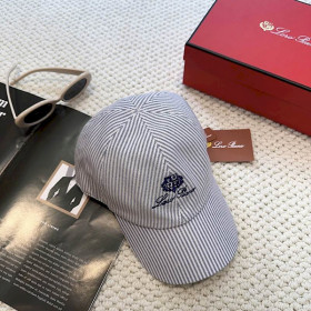 Loro Piana Embroidered Striped Linen Baseball Cap with Elasticated back in dark blue