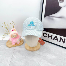 Loro Piana Embroidered Striped Linen Baseball Cap with Elasticated back in light blue