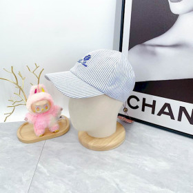 Loro Piana Embroidered Striped Linen Baseball Cap with Elasticated back in navy blue