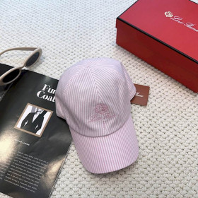 Loro Piana Embroidered Striped Linen Baseball Cap with Elasticated back in pink