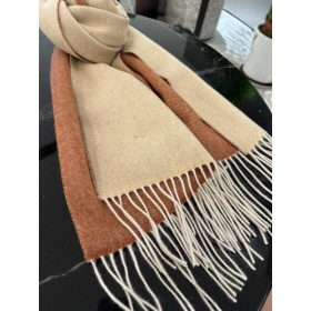 Loro Piana Men's / Women's Baby Cashmere Two-Tone Fringed Scarf in light brown and beige
