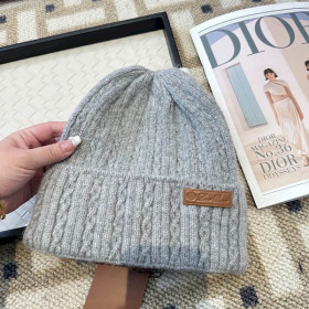 Loro Piana Men's / Women's Cable Knit Cashmere Beanie with Brown Logo Detail in blue