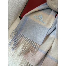 Loro Piana Men's / Women's Checked Fringed Cashmere Scarf in blue and beige