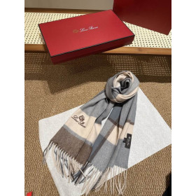 Loro Piana Men's / Women's Checked Fringed Cashmere Scarf in brown and beige