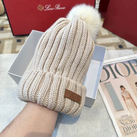 Loro Piana Women's Cashmere Beanie with Pom-Pom in beige