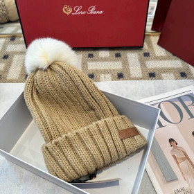 Loro Piana Women's Cashmere Beanie with Pom-Pom in camel