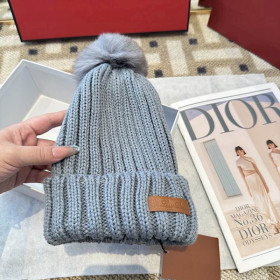 Loro Piana Women's Cashmere Beanie with Pom-Pom in dusty blue