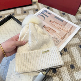 Loro Piana Women's Cashmere Chunky Cable Knit Beanie with Pom-Pom in Beige