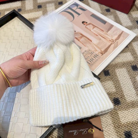 Loro Piana Women's Cashmere Chunky Cable Knit Beanie with Pom-Pom in White