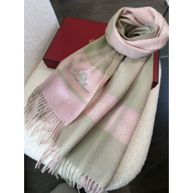 Loro Piana Women's Checked Fringed Cashmere Scarf in pink and beige