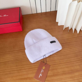 Loro Piana Women's Fine Rib Knit Blend Beanie with Logo Tag in light purple