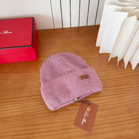 Loro Piana Women's Fine Rib Knit Blend Beanie with Logo Tag in rose pink