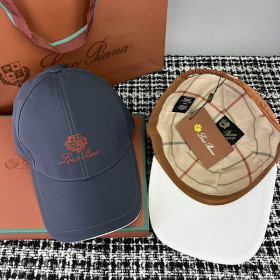 Loro Piana cotton Baseball Cap with Elasticated back in dusty blue and red brown