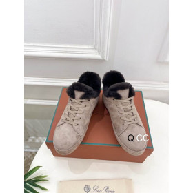 Loro Piana Women's Fleece-l/ed Suede Sneakers / Khaki