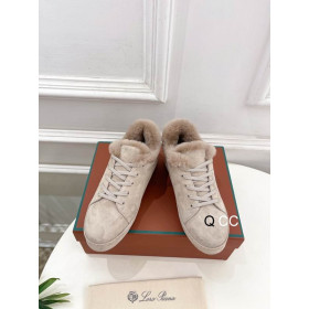 Loro Piana Women's Fleece-l/ed Suede Sneakers / Apricot