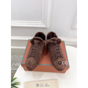 Loro Piana Women's Fleece-l/ed Suede Sneakers / Brown