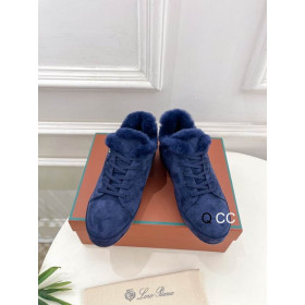 Loro Piana Women's Fleece-l/ed Suede Sneakers / Dark Blue