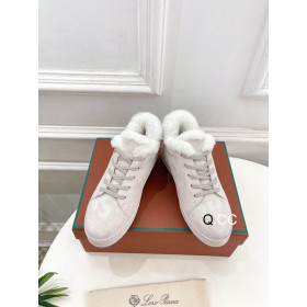 Loro Piana Women's Fleece-l/ed Suede Sneakers / White