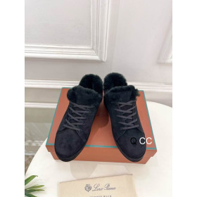 Loro Piana Women's Fleece-l/ed Suede Sneakers / Black