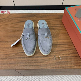 Loro Piana Women's Babouche Charms Walk Moccas/ Flat Shoes / Gray