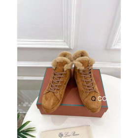 Loro Piana Women's Fleece-l/ed High-Top Suede Sneakers / Tumeric Yellow