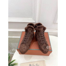 Loro Piana Women's Fleece-l/ed High-Top Suede Sneakers / Brown