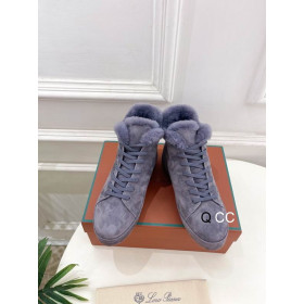 Loro Piana Women's Fleece-l/ed High-Top Suede Sneakers / Purple