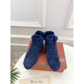 Loro Piana Women's Fleece-l/ed High-Top Suede Sneakers / Dark Blue
