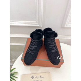 Loro Piana Women's Fleece-l/ed High-Top Suede Sneakers / Black