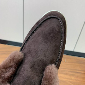 Loro Piana Men/Women's Open Walk Fleece-l/ed Ankle Boots / Coffee