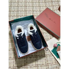 Loro Piana Men's Tennis Walk Fleece-l/ed Sneakers / Blue