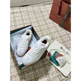 Loro Piana Men's Tennis Walk Fleece-l/ed Sneakers / White